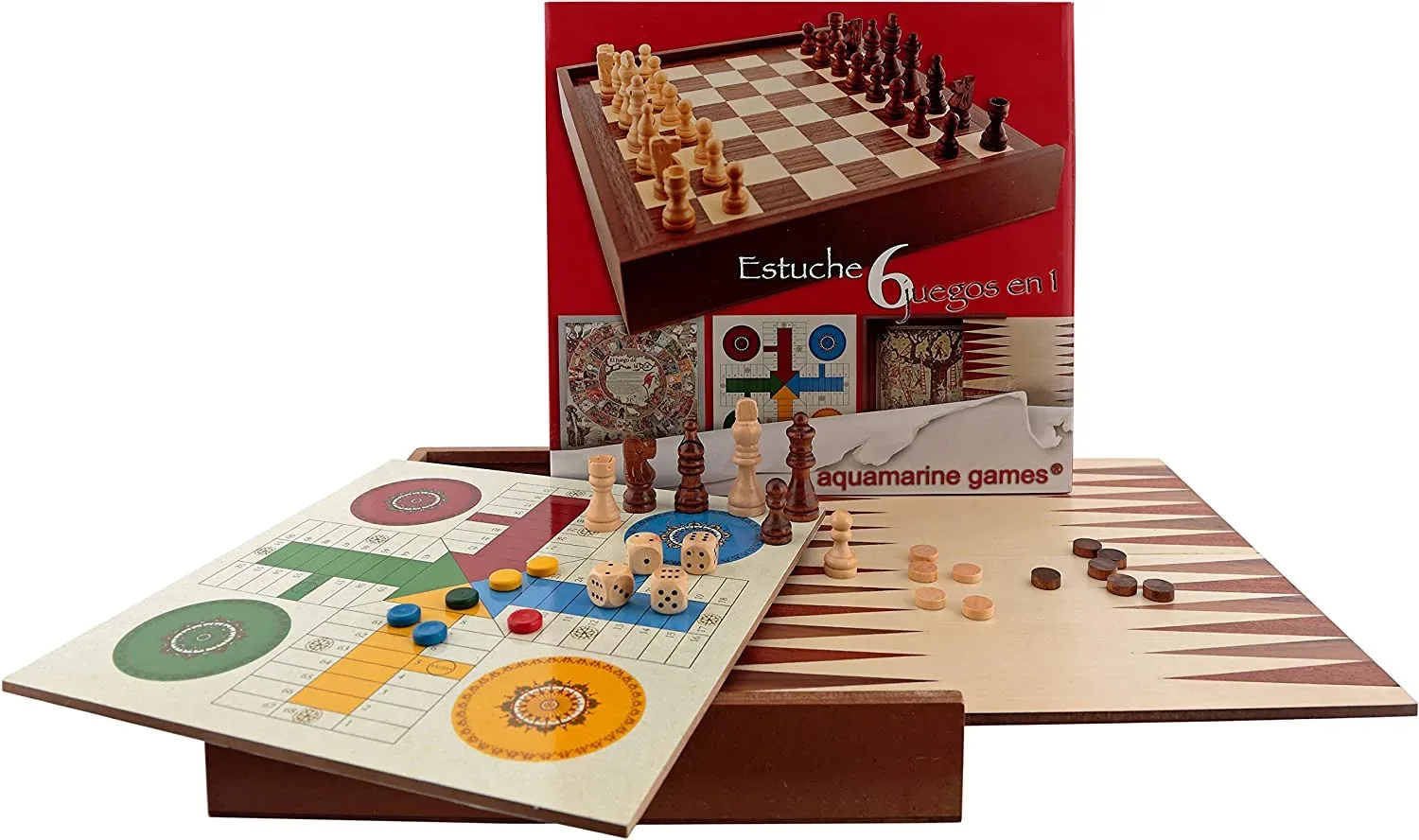 Ver categoría de estuche 6 juegos clásicos: ajedrez, damas, backgammon, oca, parchís, escalera